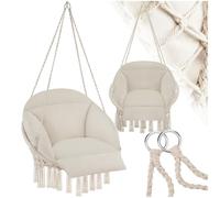 tectake® Hanging Egg Chair with Cushion, for Indoor Bedroom Decor as a Hanging Swing Chair, or Outdoor Use as Garden Furniture & Balcony Furniture, Supports 150 kg - Beige