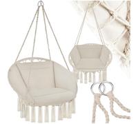 tectake® Hanging Egg Chair with Cushion, Suitable for Indoor Bedroom Decor as a Hanging Swing Chair or Outdoor Use as Balcony, Patio & Garden Furniture, Supports 150 kg - Beige