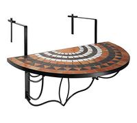 tectake® Hanging Mosaic Table, 75 x 65 x 62 cm, Adjustable Hanging Hooks, Wall-Mounted Folding Table with Steel Frame, 20 kg Load Capacity, Ideal Balcony Table & Patio Table - Terracotta/White