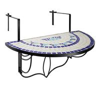 tectake® Hanging Mosaic Table, 75 x 65 x 62 cm, Adjustable Hanging Hooks, Wall-Mounted Folding Table with Steel Frame, 20 kg Load Capacity, Ideal Balcony Table & Patio Table - White/Blue