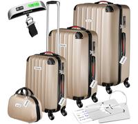 Tectake Suitcase Set Cleo - 3 Suitcases, 1 Beauty Case, Including Luggage Scales And Tags - Champagne