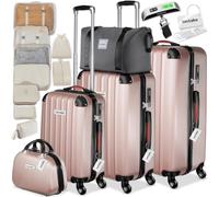 tectake® Hard-Shell Suitcase Set, Incl. 3 Suitcases, Beauty Case & Travel Bag, Travel Luggage Set with 360° Wheels, TSA Locks & Luggage Scale, Lightweight Suitcase Set with ABS Shells - Rose Gold