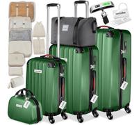 tectake® Hard-Shell Suitcase Set, Incl. 3 Suitcases, Beauty Case & Travel Bag, Travel Luggage Set with 360° Wheels, TSA Locks & Luggage Scale, Lightweight Suitcase Set with ABS Shells - Green