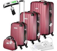 tectake Suitcase Set - 3 Suitcases, 1 Beauty Case, Luggage Scales & Tags in Burgundy TECTAKE Burgundy