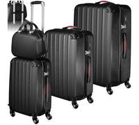 TecTake® Hard Shell Suitcase Set, Lightweight Suitcases with TSA Lock, Incl. Large, Medium, Small Carry On Suitcase & Beauty Case, Ergonomic Telescopic Handles & 360° Removable Wheels - Black