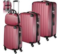 TecTake® Hard Shell Suitcase Set, Lightweight Suitcases with TSA Lock, Incl. Large, Medium, Small Carry On Suitcase & Beauty Case, Ergonomic Telescopic Handles & 360° Removable Wheels - Wine Red