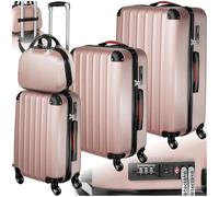 TecTake® Hard Shell Suitcase Set, Lightweight Suitcases with TSA Lock, Incl. Large, Medium, Small Carry On Suitcase & Beauty Case, Ergonomic Telescopic Handles & 360° Removable Wheels - Rose Gold