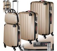 TecTake® Hard Shell Suitcase Set, Lightweight Suitcases with TSA Lock Including Large, Medium, Small Carry On Suitcase and Beauty Case, 360 Degree Wheels, Ergonomic Telescopic Handle - Champagne
