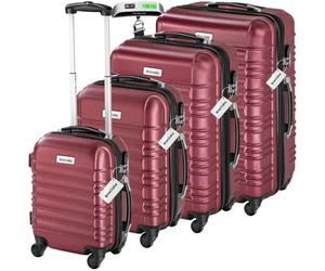 tectake® Hard Shell Suitcase Set, Lightweight Suitcases with TSA Lock, Including Extra Large Suitcase, Large, Medium and Small, 360 Degree Wheels, Telescopic Handle and Luggage Scale - Wine red