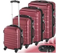 TecTake® Hard Shell Suitcase Set, Lightweight Suitcases with TSA Locks, Incl. Extra Large Suitcase, Large, Medium and Small, 360 Degree Wheels, Ergonomic Telescopic Handle - Wine Red