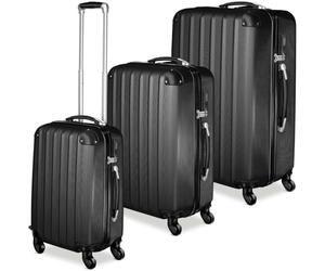 tectake® Hard Shell Suitcase, Set of 3, Including Extra Large, Large, and Medium Size Luggage, Plus TSA Lock, 360 Swivel Wheels, Ergonomic Telescopic Handle and Expansion - Black