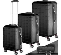 TecTake® Hard Shell Suitcase, Set of 3, Including Extra Large, Large & Medium Size Luggage, Incl. TSA Lock, 360° Swivel Wheels, Ergonomic Telescopic Handle & Expansion - Black