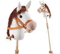 tectake Hobby Horse With Wooden Stick & Wheels, 130 Cm, From 24 Months in White TECTAKE White
