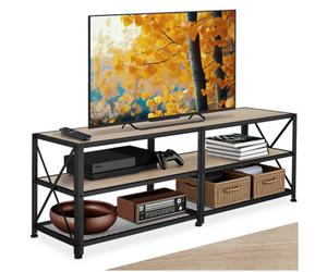 Tectake Industrial Tv Stand - Lowboard Cabinet 3 Shelves Low Display Console 141 Cm - Industrial Wood Light, Oak Sonoma