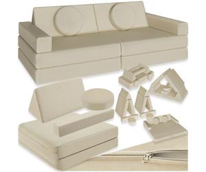 Tectake Kids Sofa Lilly - 8-Piece, Flexible Arrangement Play Sofa, Thick Padding, Removable Covers - 60 Centimetre Beige
