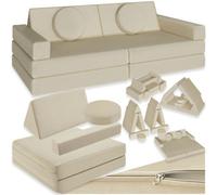 Tectake Kids Sofa Lilly - 8-Piece, Flexible Arrangement Play Sofa, Thick Padding, Removable Covers - 80 Centimetre Beige