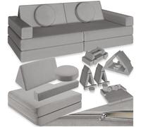 Tectake Kids Sofa Lilly - 8-Piece, Flexible Arrangement Play Sofa, Thick Padding, Removable Covers - 80 Centimetre Grey