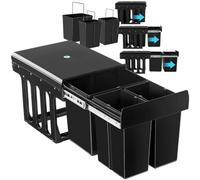 TecTake® Kitchen Bin with 3 Compartments for Easy Waste Separation, Compact & Robust Kitchen Bins with Carrying Handles & Telescopic Rails for full Extension, 31L Capacity, Easy Setup - 2 x 8L + 15L