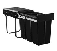Tectake Kitchen Bin Ashlyn - 3 Compartments, Telescopic Rails, 30L Total Capacity - Black