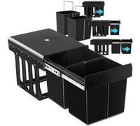 Tectake Kitchen Bin Ashlyn With 2 Compartments, Telescopic Rails, 30L Capacity - Black
