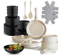 Tectake Kitchen Starter Set For 6 People With Crockery, Pots And More - Black/white