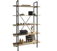 Tectake Ladder Shelf Glasgow - 5 Slim Shelves - Industrial Wood Light, Oak Sonoma