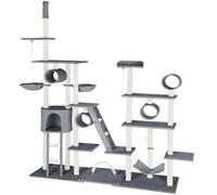 tectake® Large Cat Tree with Multiple Levels, Robust Sisal Scratching Posts, Cosy Cat House, Hammock, 2 Beds, 2 Ladders, 4 Tunnels & Toy Mouse - 261 cm Cat Tower with Adjustable Ceiling Post - Grey
