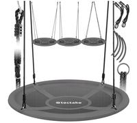 tectake® Large Nest Swing with Water-Repellent Textilene Cover, Height-Adjustable Ropes, 120kg Capacity, Padded Edge & Easy Maintenance - Round Garden Swing for Indoor & Outdoor Use - 100x100x180cm