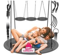 tectake® Large Nest Swing with Water-Repellent Textilene Cover, Height-Adjustable Ropes, 300kg Capacity, Padded Edge & Easy Maintenance - Round Garden Swing for Indoor & Outdoor Use - 100x100x180cm