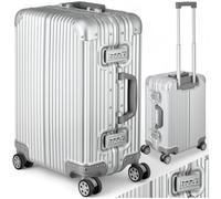 TecTake® Lightweight Cabin Suitcase, 38 x 24.5 x 53 cm, Carry on Suitcase with Durable Aluminium Alloy Hard Shell & TSA Locks, Cabin Luggage with 360° Double Castors & Telescopic Handle - Silver