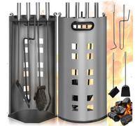 Tectake Log Burner Accessories 5-Piece Set Of Poker, Tongs, Broom, Shovel And Holder - Grey