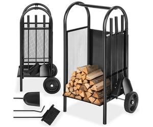 Tectake Log Holder Fireplace Wood Storage With Broom, Shovel And Poker - Black