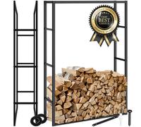 tectake® Firewood Log Holder in Industrial Style, Sturdy Log Storage Rack in Powder-Coated Steel for Indoor & Outdoor Use, Log Store with Anti-Tip Protection, Easy Assembly, 100.5 x 25 x 150cm - Black