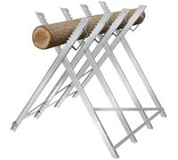 tectake® Log Saw Horse in Galvanised Steel with Adjustable Size, Folding Work Horse with 200 kg Load Capacity, 4 Support Legs with Non-Slip Serrations, Height Adjustable Wood Cutting Tools - Silver