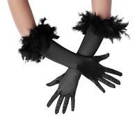 tectake Long Satin Gloves With Feathers in Black TECTAKE Black One Size