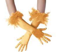 tectake Long Satin Gloves With Feathers in Gold TECTAKE Gold One Size