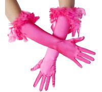 tectake Long Satin Gloves With Feathers in Pink TECTAKE Pink One Size