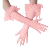 tectake Long Satin Gloves With Feathers in Rose TECTAKE Rose One Size