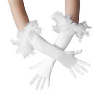 tectake Long Satin Gloves With Feathers in White TECTAKE White One Size
