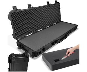 tectake® Long, Universal Hard Case with 2 Wheels, 3 Foam Inserts, Pressure Valve & Padlock Eyelets, Shock-, Temperature- & Moisture-Resistant - Ideal Camera Case, Tool Case & Gun Case - 113.5x41x16cm