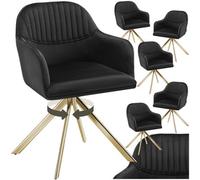 Tectake Lounge Armchair Living Room Accent Chair 360 Swivel Slim Steel Legs Velvet Fabric - Black/gold, Set Of 6