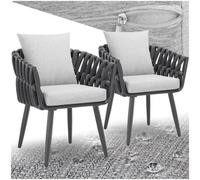Tectake Lugano Chair In Rope Design With Aluminum Frame - Anthracite - Set Of 2
