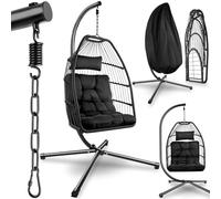 tectake® Luxurious Egg Chair with Steel Stand, 160 kg Load, Thick Cushions