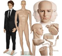 Tectake Mannequin - Adjustable, Full Body, Life Size, Realistic Proportions, Glass Plate Stand Male - Beige