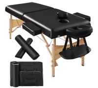 tectake Massage table 2-zone 7.5 cm padding + rolls + bag - massage bed, portable massage table, portable beauty bed - black