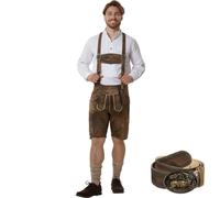 tectake Men's Lederhosen Jonathan With Matching Braces, Belt & Buckle For Oktoberfes in Brown | Size: 52 TECTAKE Brown 52