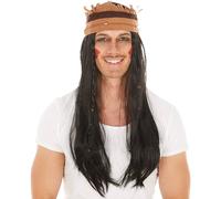 tectake Men's Mens Native American Wig in Black TECTAKE Black One Size