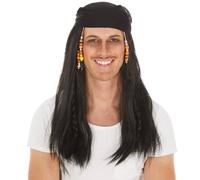 tectake Men's Pirate Wig in Black TECTAKE Black One Size