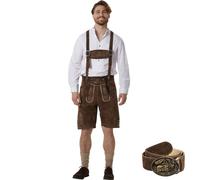 tectake Men's Short Lederhosen Jacob With Belt & Braces in Dark Brown | Size: 52 TECTAKE Dark Brown 52