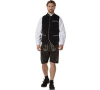 tectake Men's Waistcoat Noah In Velvet With Traditional Bavarian Check Pattern in Black | Size: 54 TECTAKE Black 54